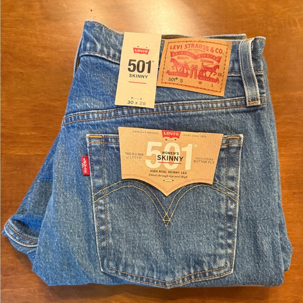 Levi's 501 Skinny Blue Jeans - Classic Indigo Distressed